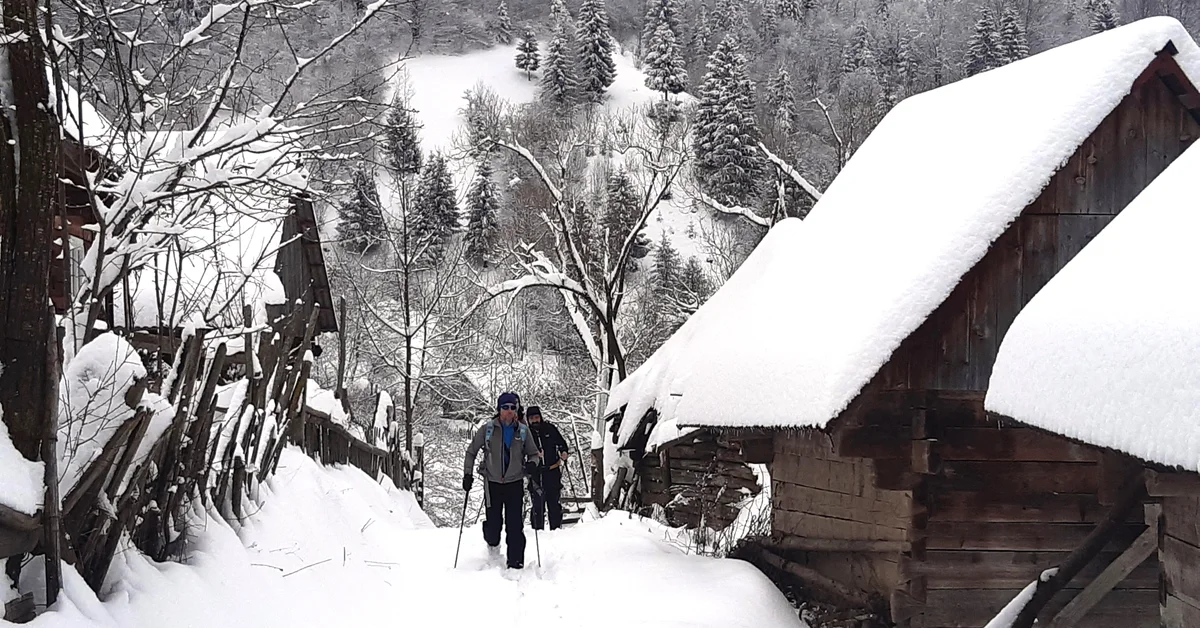 Exploring new tracks in Maramures Mountains, the Houtsoul summer lodges in Farcau Massif, February