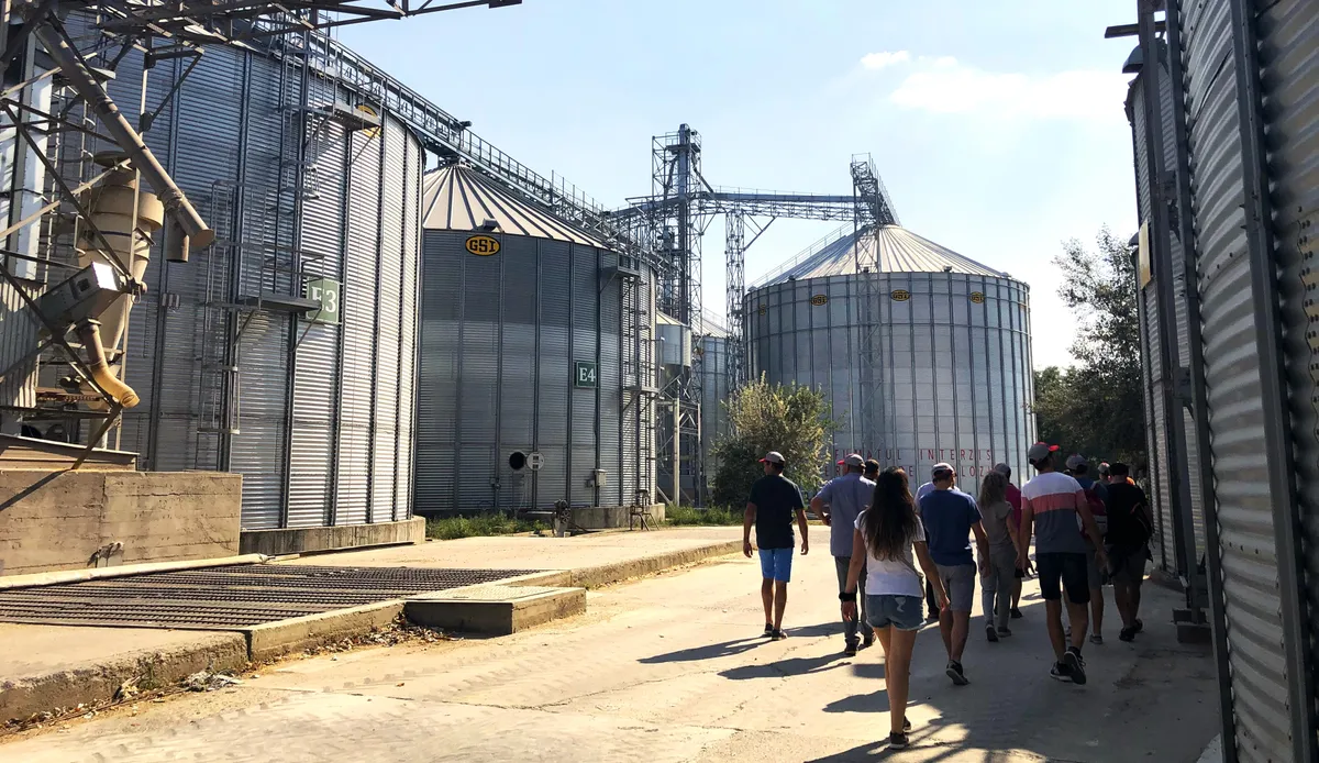 French group visiting a big cereal farm in South Romania