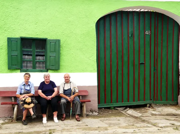 Locals resting on a Sunday afternoon in Saxon village in Transylvania