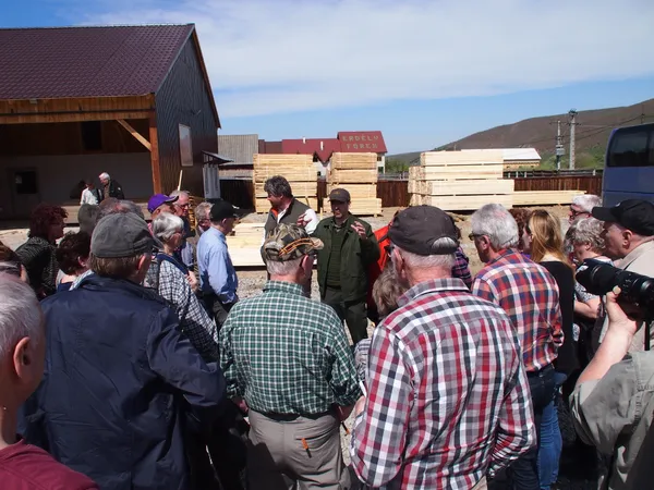 Swedish group visiting a wood processor