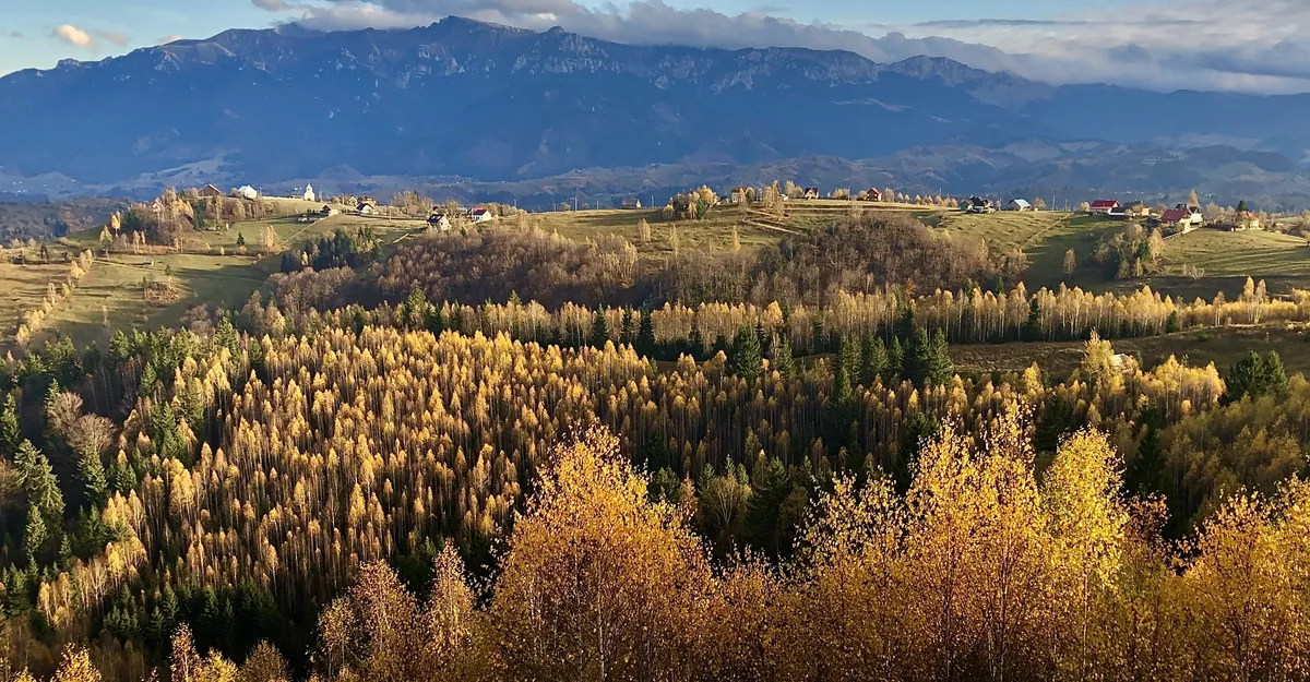 View over Bucegi mountains from Magura village in October